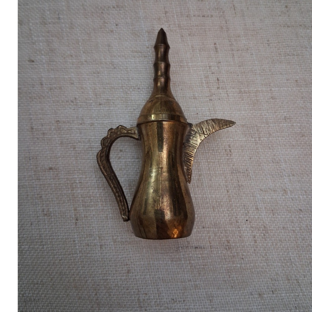 Vintage Brass Dallah Coffee Pot Miniature Gold Middle Eastern Decor 4in